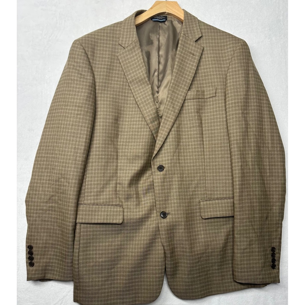 Tommy Hilfiger Mens Brown Plaid Wool Blazer Sport Coat Size 44L - Picture 2 of 8